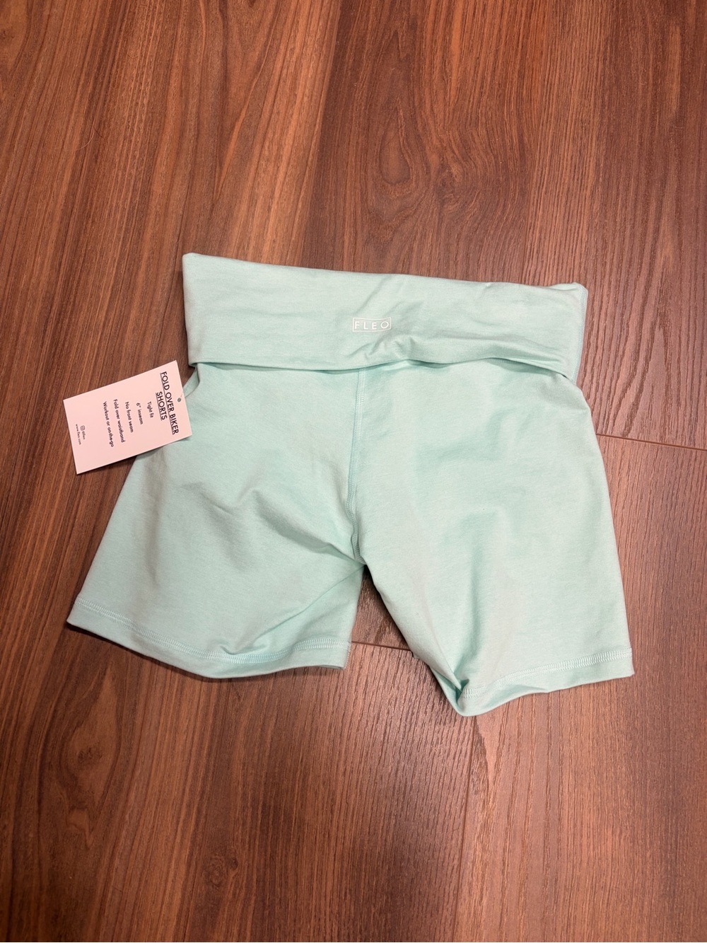 Fleo Mint Fold-Over Waist Biker Shorts